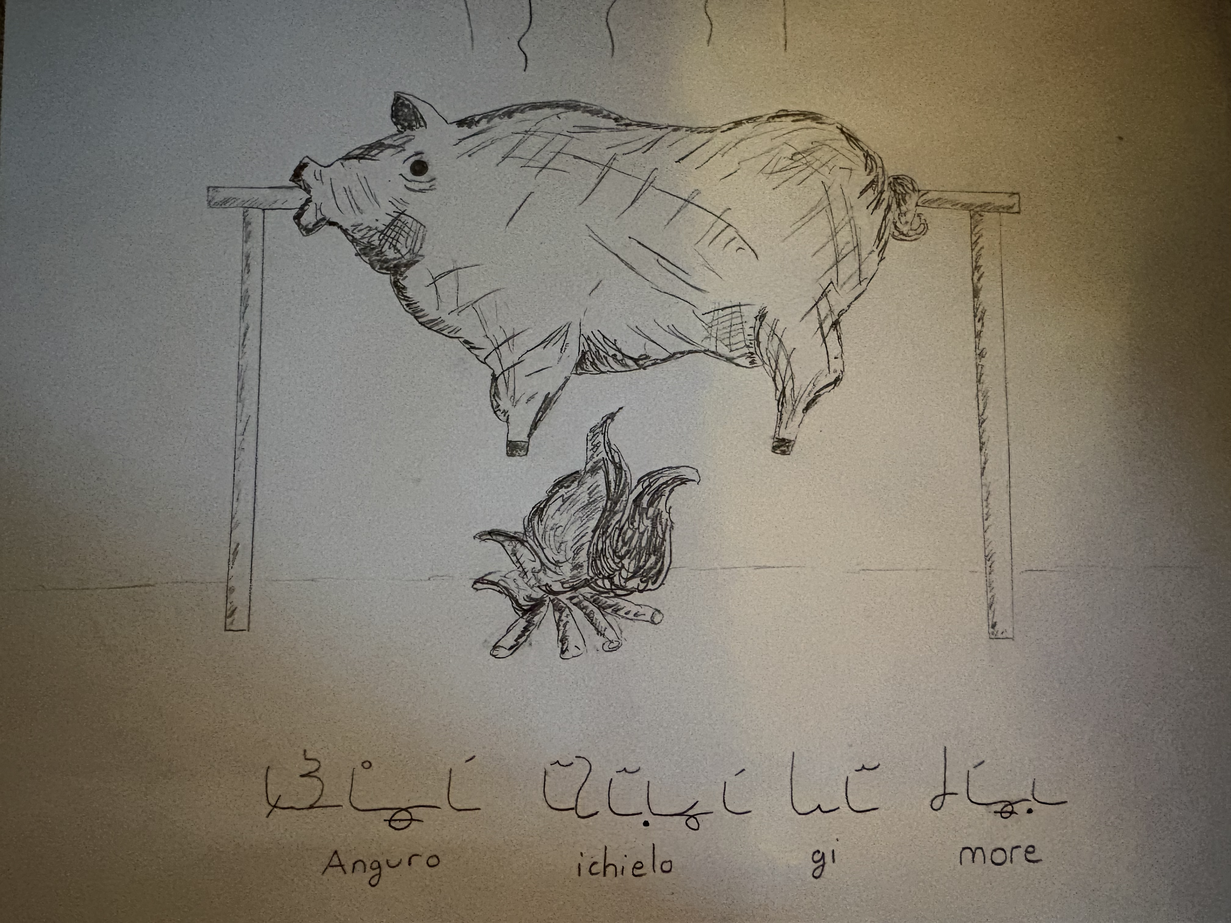Pig illustration in Luo Lakeside Script